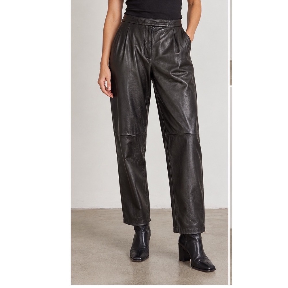 Elisabeth Liz Claiborne Leather Trousers Women 14 Black High Rise Straight Leg